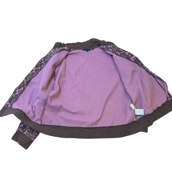 Boden Jacket Sz Large Zip Up Fabric Floral Pink Brown Center Pocket - Picture 3 of 8